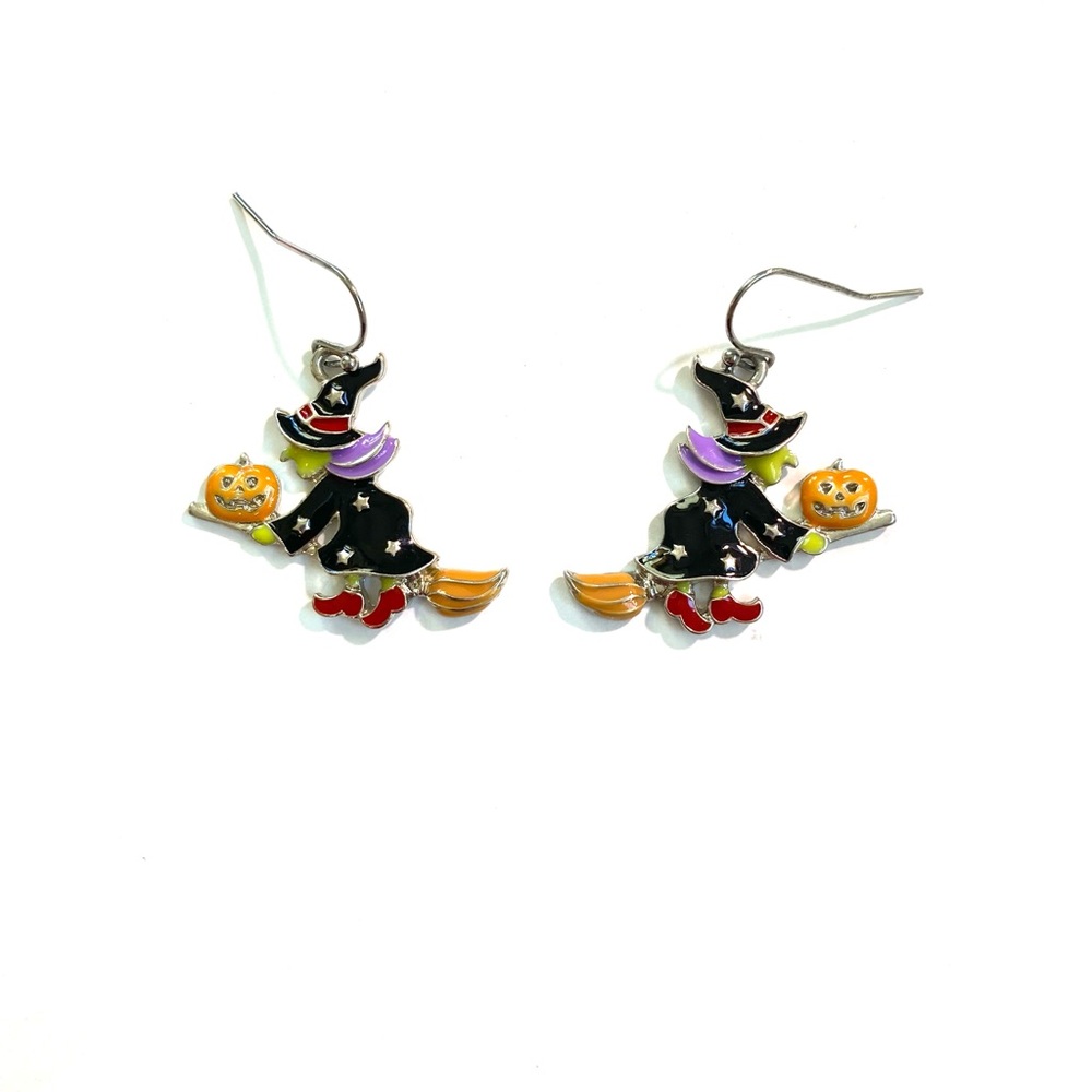 Halloween Witch Earrings with Pumpkin
